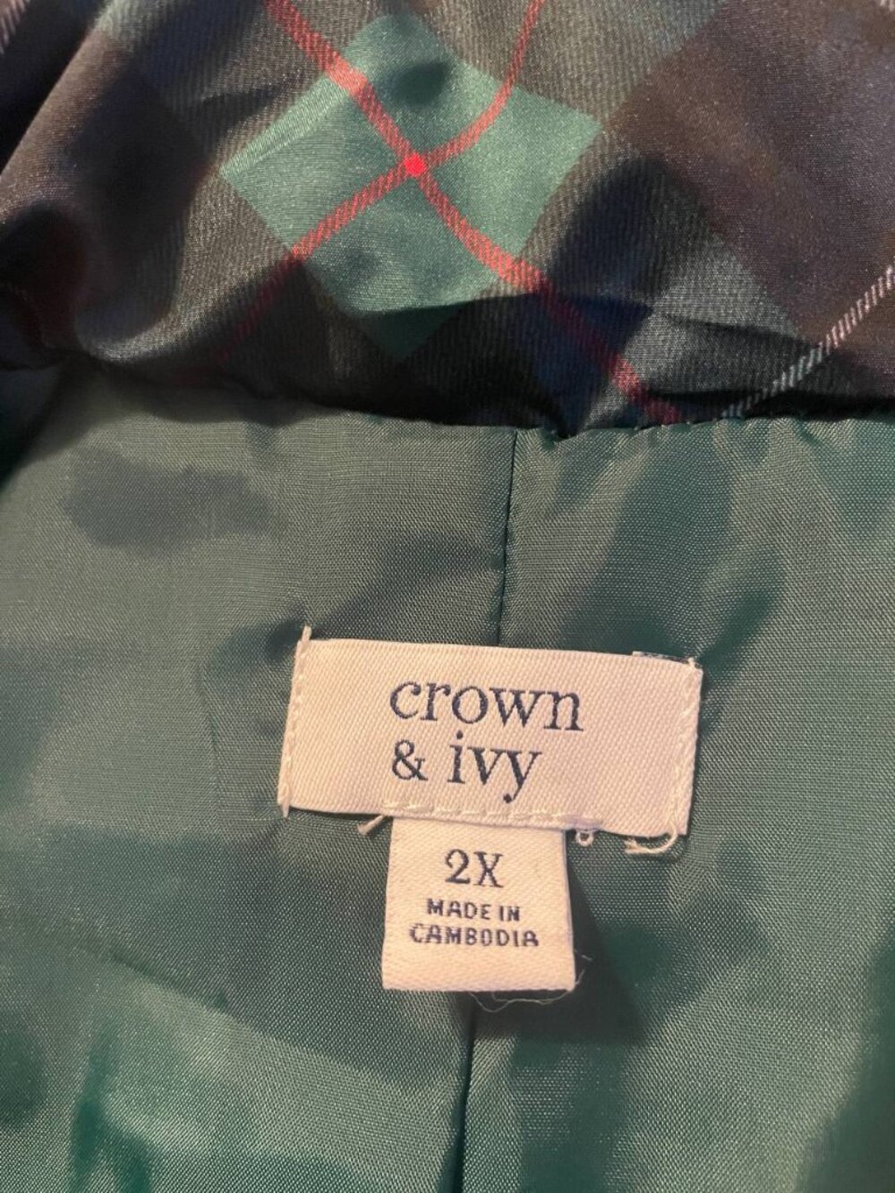 Crown & Ivy 2X Quilted Plaid Vest | Classic Preppy Old Money Style - Picture 6 of 7